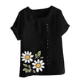thumbnail image 4 of Cmfcve Women's Graphic Tops Short Sleeve Round Neck Cotton Linen Tee Shirt Breathable Henley Button Blouse, 4 of 5