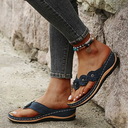 

Wandatree Women Shoes Slope Heel Low Heeled Sandals Plus Size Casual Slippers Flip Flops