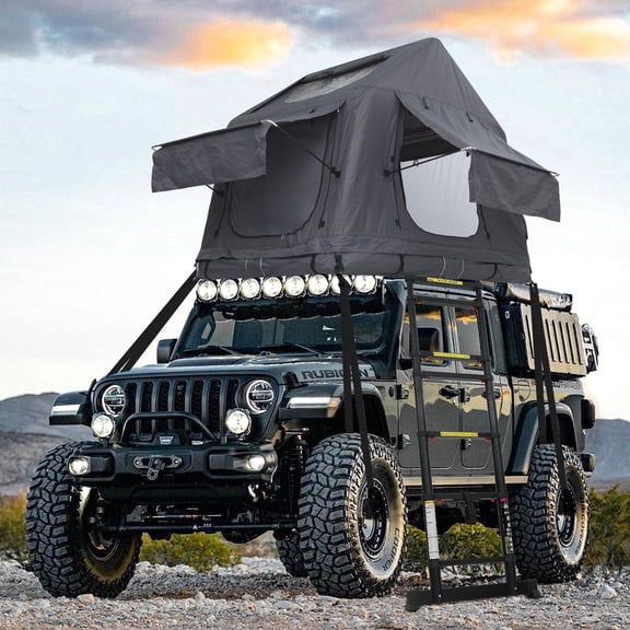 Inflatable Rooftop Tent with Air Mattress & Ladder, Waterproof Windproof Pop-Up SUV Truck Car Camping Tent with Air Pump for Overland & Outdoor Camping (Black & Grey)