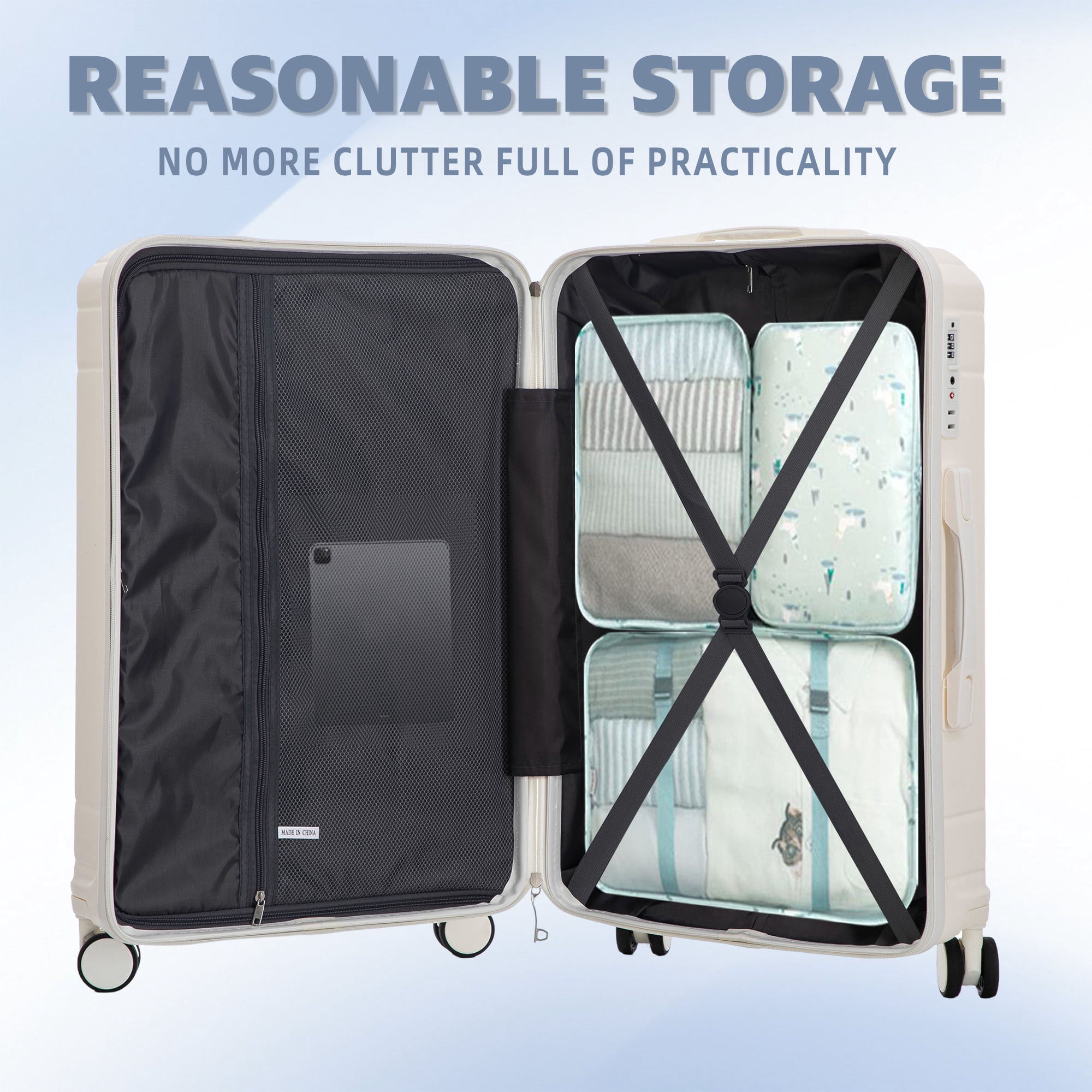 ABS Spinner Wheel Luggage, Carry on Suitcase with TSA Combination Lock