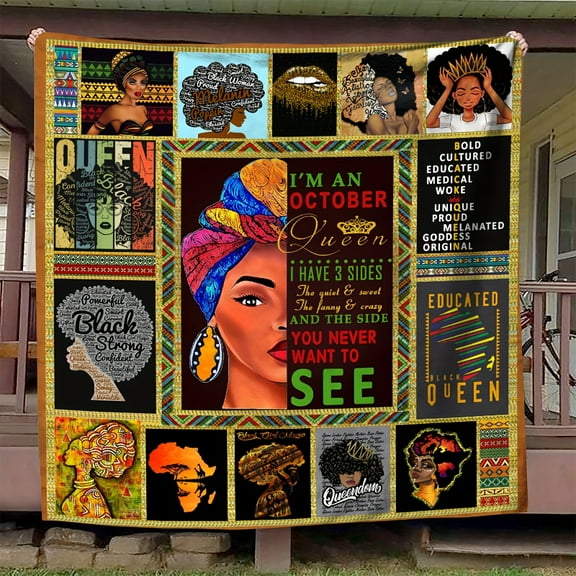 1pc Flannel Black Girls Printed Blanket Shawl Blanket Soft Skin-friendly Casual Sofa Blanket, Throw Blanket, Nap Blanket, Multi-purpose Gift Blanket