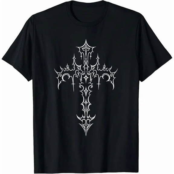 Men's Gothic Tribal Cross Graphic Black T-Shirt