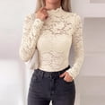 thumbnail image 4 of WULMLEO Womens Lace Long Sleeve Tops Sheer Mesh Blouse Beige M, 4 of 7