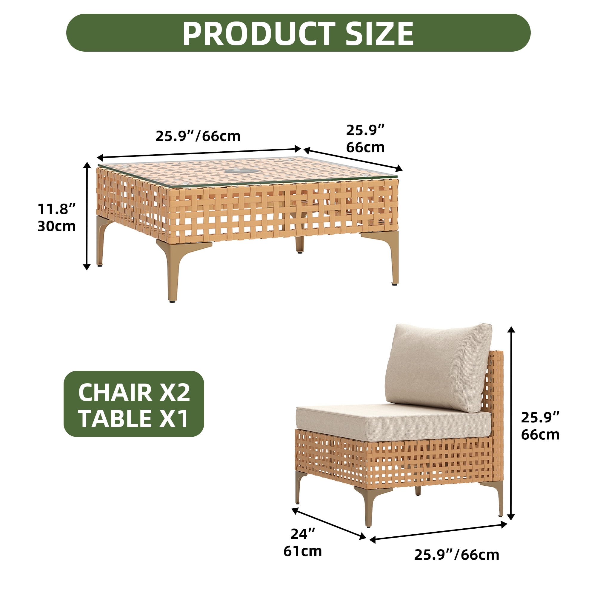 Uforic 3 Pieces Outdoor Patio Furniture Set,Rattan Wicker Conversation Set,Bistro Set of Outdoor Sectional Sofa Chairs & Solar Light Coffee Table