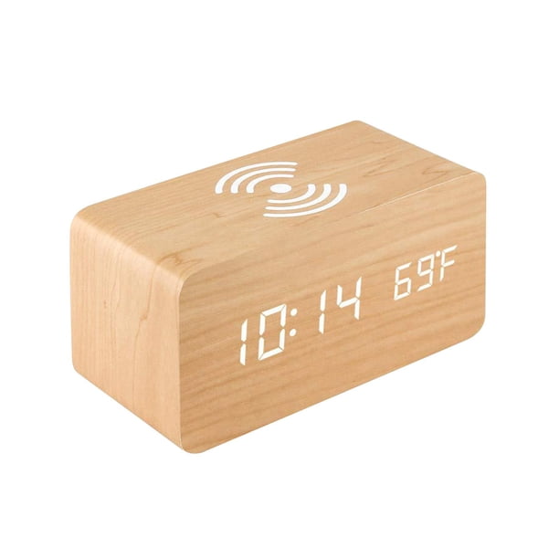 Reloj digital de escritorio, reloj despertador de escritorio, reloj pequeño y sencillo para el hogar, reloj digital de madera. Color madera