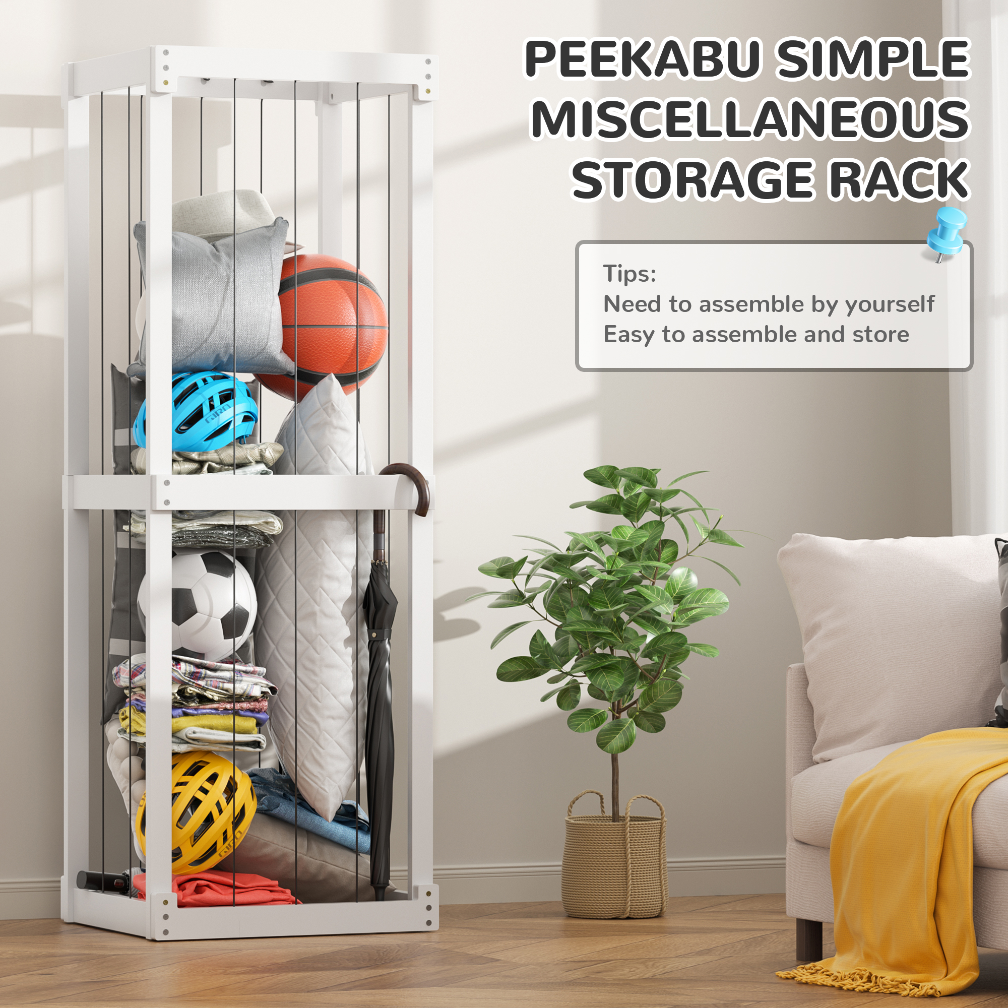 Signature Fitness Multi-Purpose Wooden Storage Rack，with Elastic Bands，for Toys, Clothes, and Household Items, Space-Saving，for Bedroom, or Playroom