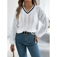 thumbnail image 5 of Women'S Long Sleeve V Neck Cable Knit Sweater 2025 Fall Pullover Top Cute Soft Dressy Casual Outfits White L, 5 of 8
