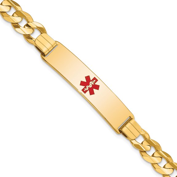 14K Yellow Gold Medical Red Enamel Curb Id Bracelet (8 X 10.5) Made In United States xm583cr-8