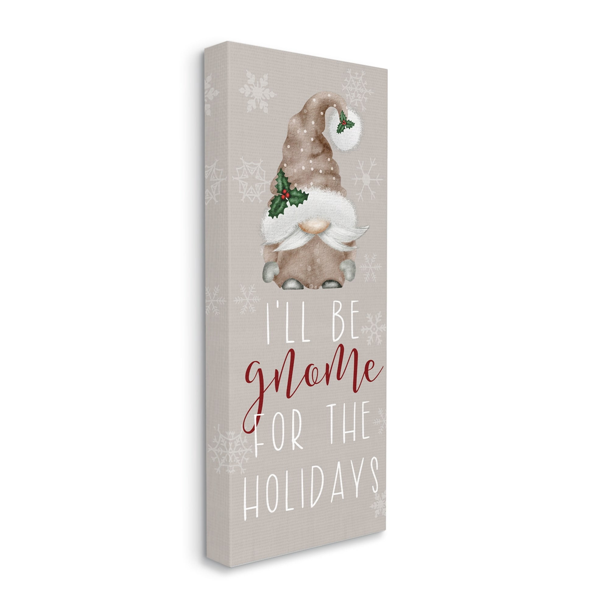 Gnome For The Holidays Fun Neutral Tones Text Holiday Graphic Art Gallery-Wrapped Canvas Print Wall Art