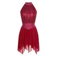 thumbnail image 3 of Xnihocha Women Contemporary Lyrical Dance Dress Halter Neck Sequins Leotard Mesh Tulle Dress Dancewear Burgundy XL, 3 of 5