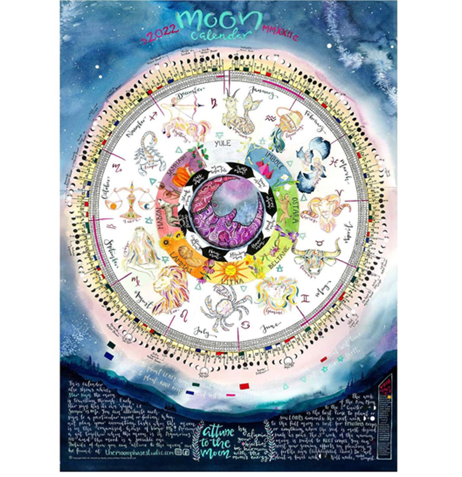 Biekopu 2022 Hangable Wall Calendars,Dark Forest Lunar Calendar, 12'' x