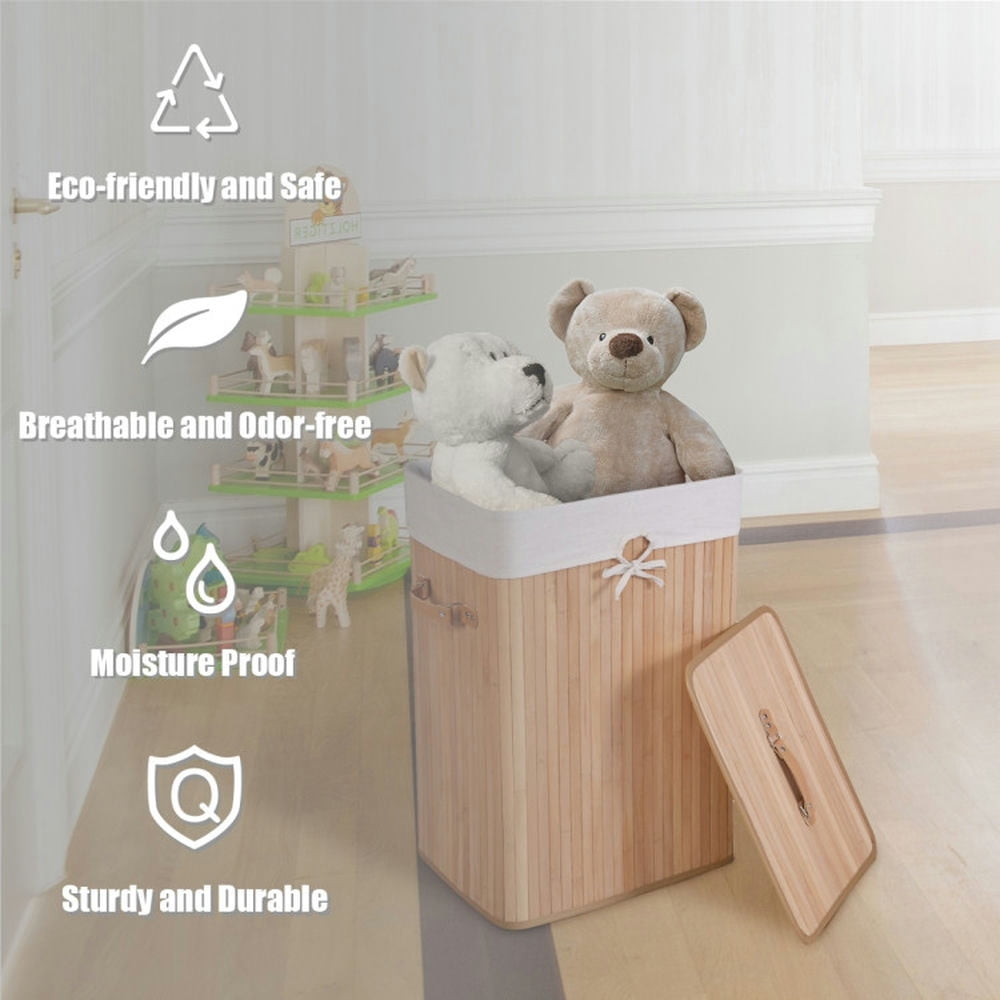Finihen Laundry Hamper, Laundry Basket, Rectangle Bamboo Hamper Laundry Basket Washing Cloth Bin Storage Bag Lid 3 color, for Bathroom, laundry Room, Natural Finihen Laundry Hamper, Laundry Basket, Rectangle Bamboo Hamper Laundry Basket Washing Cloth Bin Storage Bag Lid 3 color, for Bathroom, laundry Room, Natural