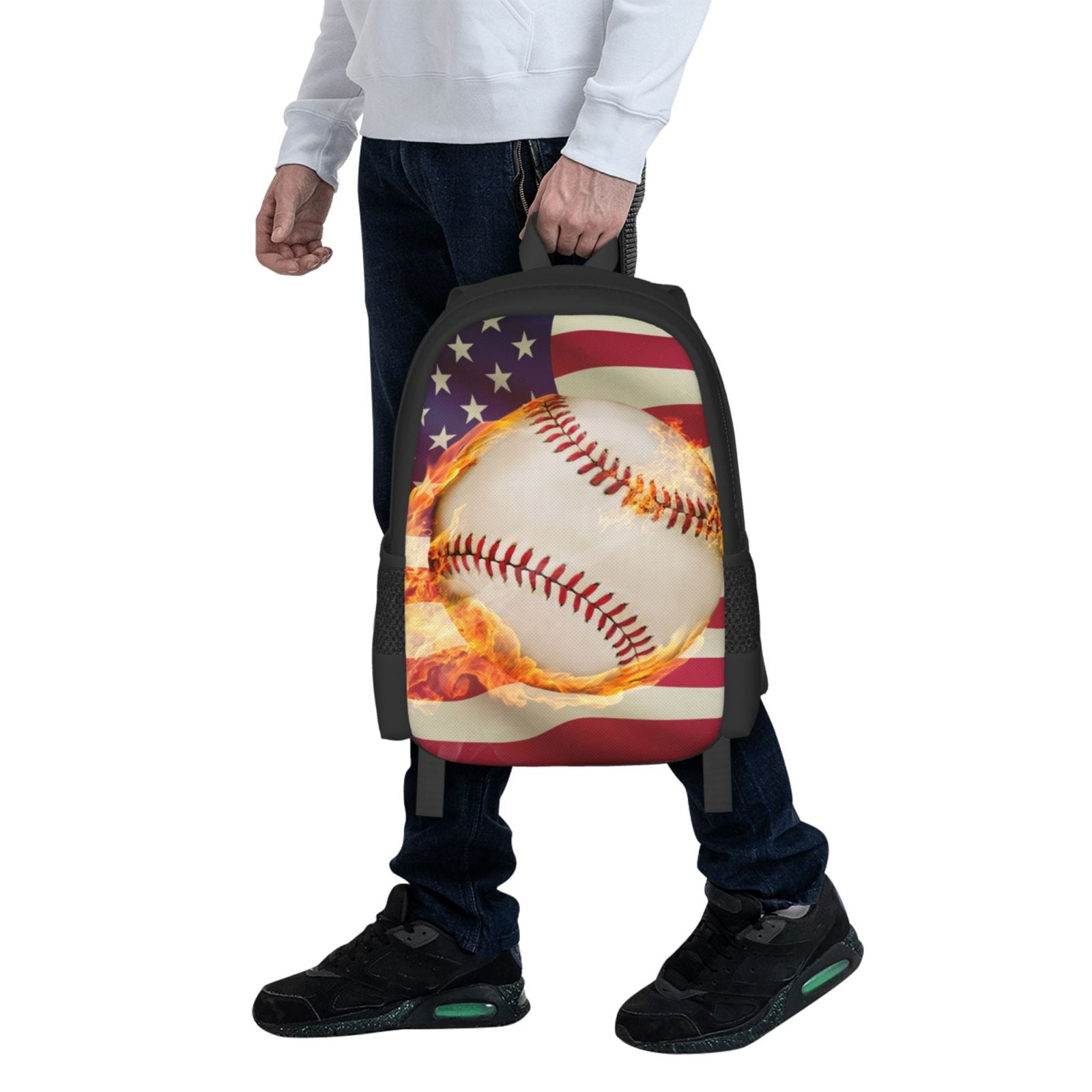 Ratiio Baseball Ball With Flag Backpack for Men and Women - Durable 600D Oxford Cloth -Large Capacity, Water-Resistant School, Travel, and Hiking Bag