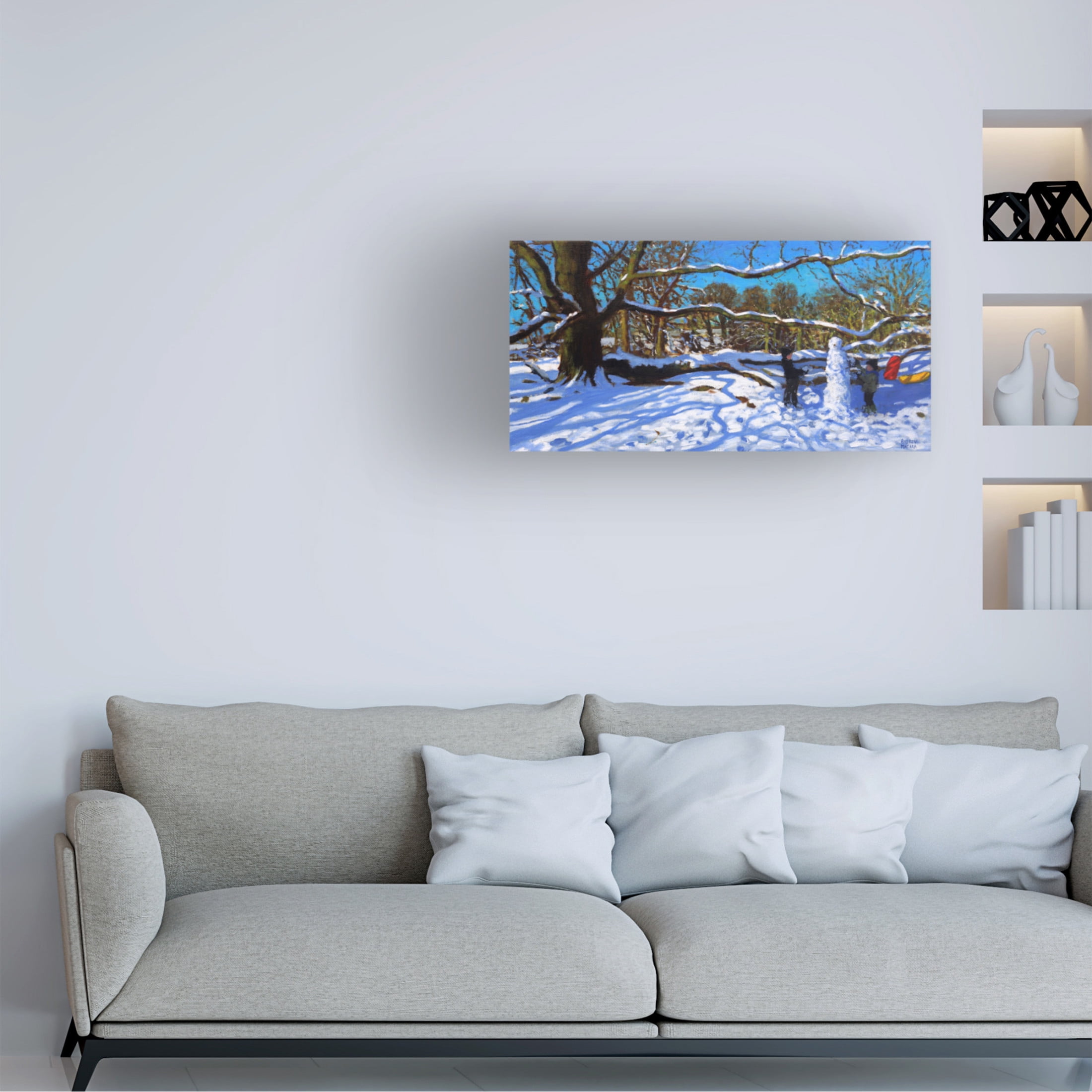 Andrew Macara 'The Snowman, Calke Abbey, Ticknall, Derby, 2022' Canvas Art - 32 x 16 Inches
