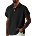 thumbnail image 2 of FRSASU Men's Stripe Knit Polo Shirts Summer New Loose Solid Color Breathable Turn-Down Collar Business Short Sleeve Polo Tops Black, 2 of 7