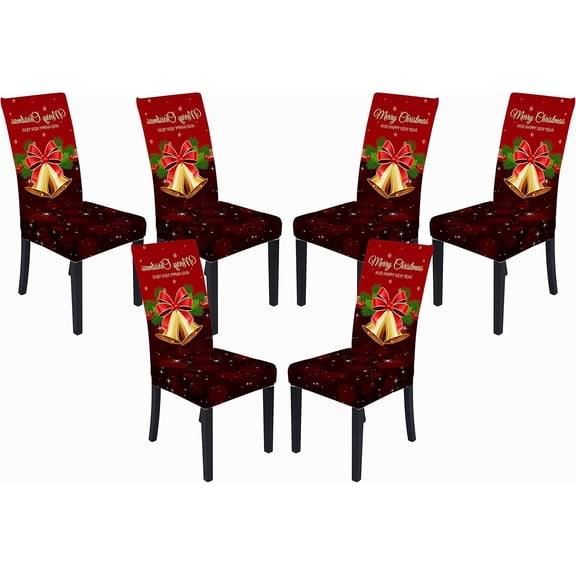 Set of 6 Dining Room Chair Slipcover Christmas Parsons Chair Covers Bell Stretch Removable Washable Kitchen Decorative Chair Seat Protector for Party Hotel Restaurant (Red, 6PCS)
