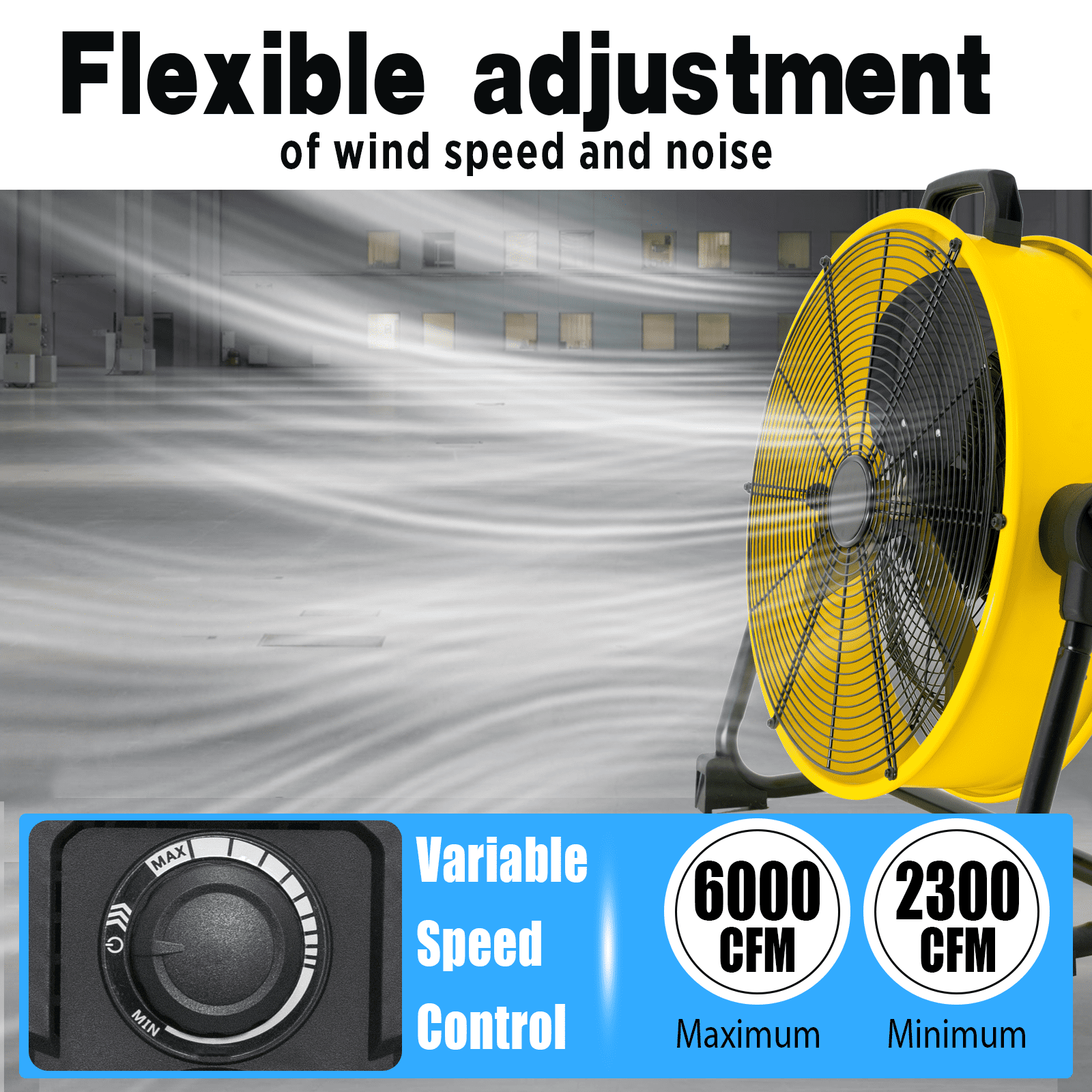 20 Inches 6000 CFM Heavy Duty High Velocity Barrel Floor Drum Fan with DC Brushless Motor, Stepless Speed Adjustment for Workshop, Garage, Commercial or Industrial, UL Safety Listed