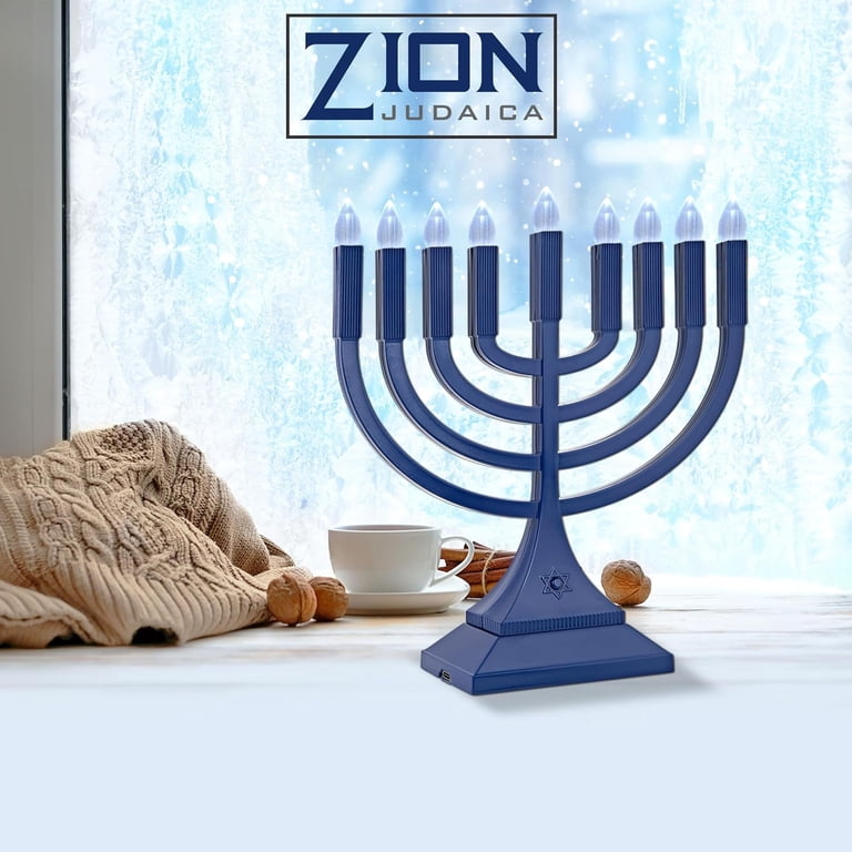Zion Judaica LED Menorah, Blue, 9", Battery or USB photo 3