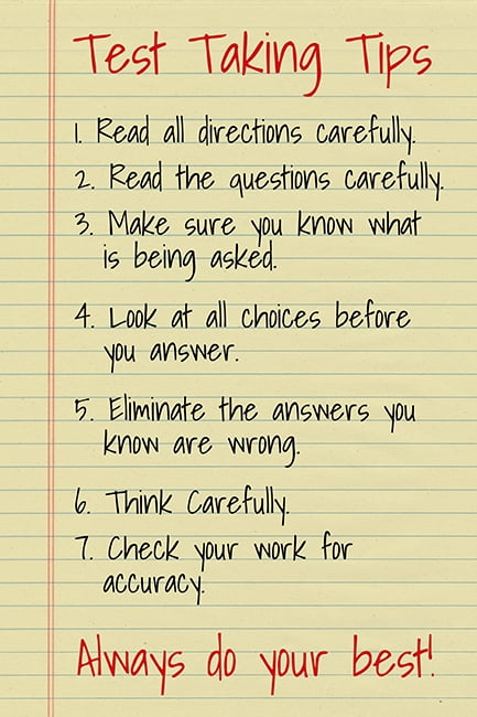 Test Taking Tips, classroom motivational poster  Walmart.com