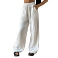 thumbnail image 3 of TANBOM Wide Leg Wrinkle Texture Rayon Women's Casual Pants White (Women's S), 3 of 4