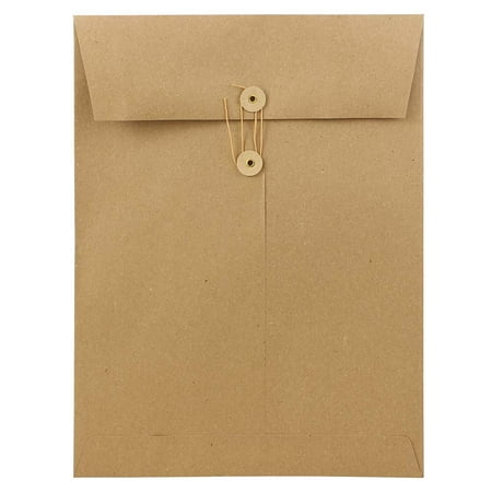 JAM Paper 9 x 12 Open End Envelope with Button and String Tie Closure, Brown Kraft Paper Bag Recycled, 25/pack