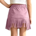 thumbnail image 3 of RTKFRFLM Girls Western Cowgirl Suede Fringe Skirt High Waist Denim Mini Skirt Halloween Party Outfits Kids, 3 of 9