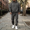 thumbnail image 2 of Hearthz Fleece Zip Up Men's Tracksuit 2 Piece Sweatsuit Set Oversized Hoodie Jacket Sweatsuits Pants Fall Winter Warm Athletic Sweatsuit for Men Dark Gray S, 2 of 8