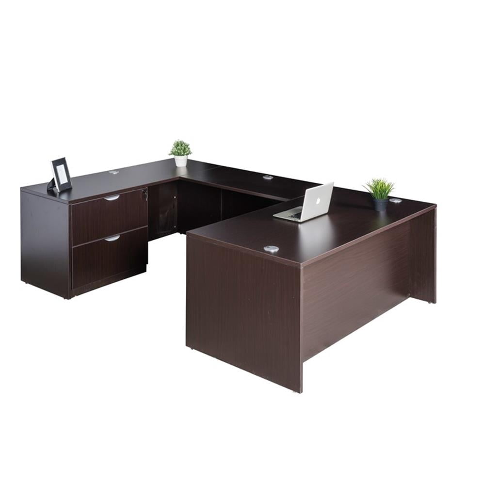Scranton & Co 66" Executive U-Shape Desk with Lateral File in Mocha