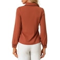 thumbnail image 3 of BLUSA CHIC para Mujeres con Cuello Peter Pan, Manga Abullonada, Con Trimming en Contraste, Camisa de Botones S Marrón, 3 of 6