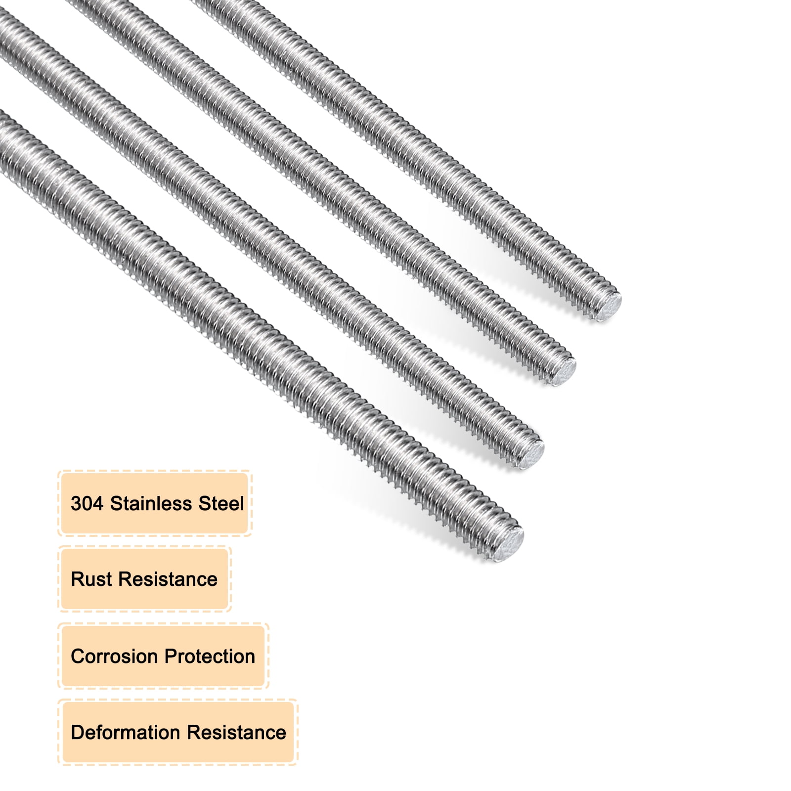 Uxcell 25pcs 8/32 Inch M4 Threaded Rods with Hex Nuts 14 Inch 304 Stainless Steel Rod, Silver