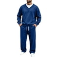 thumbnail image 6 of Zynoxe Mens Plus Size Tracksuit Sets Sports Solid Color V-neck Long Sleeve Sweatshirts Drawstring Wide Leg Pants Sweatsuit Sets with Pockets, 6 of 7