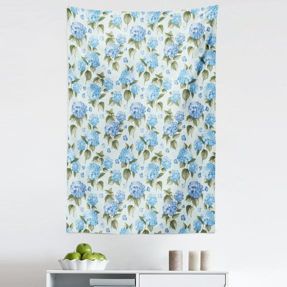 Bridal Tapestry, Hydrangea Flowers over Soft Background Wedding Bridal Design, Fabric Wall Hanging Decor for Bedroom Living Room Dorm, 5 Sizes, Pale Blue Reseda Green, by Ambesonne