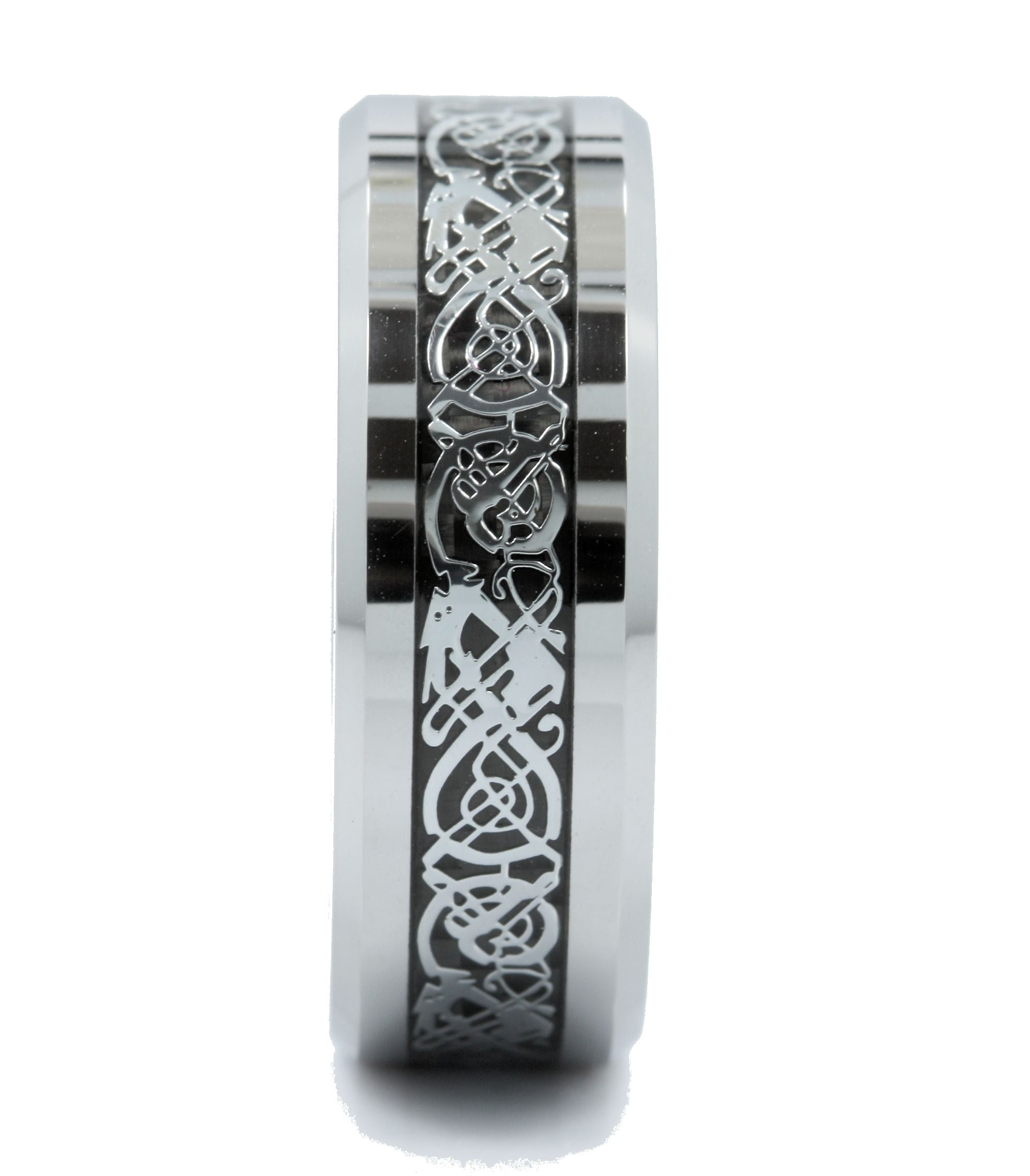 8MM Silvering Celtic Dragon Stainless steel Carbide Ring Mens Jewelry 