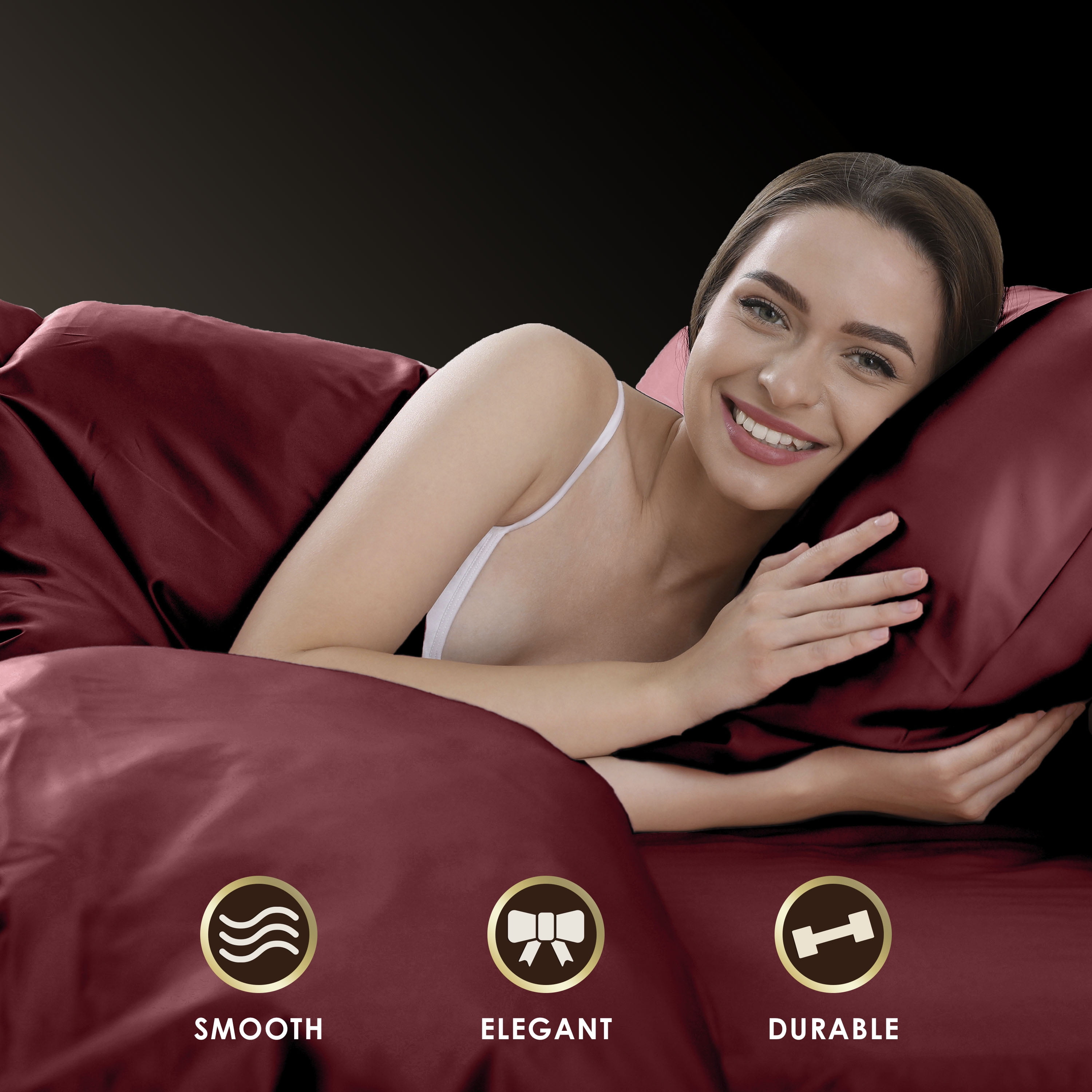 Martex Elegance 4-Piece Full Satin Sheet Set | Silky Smooth | Great for Hair & Skin | Red