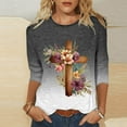 thumbnail image 2 of Brnmxoke Easter Shirts for Women,2024 Women's Fashion Tees Casual Vintage Cross Jesus Print Tops Crewneck 3/4 Sleeve Loose Cute T Shirt Ladies Top, 2 of 4