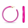thumbnail image 6 of Gold Plated Sterling Silver Clear Lucite / Neon Pink 60MM Large Open Hoop Earrings - Round Flat Edge, 6 of 7