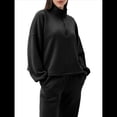 thumbnail image 2 of Sudadera Holgada Informal de Modal con Media Cremallera y Cuello Alto para Mujer, Jersey de Larga Popular para Otoño de 2025. Negro S, 2 of 8
