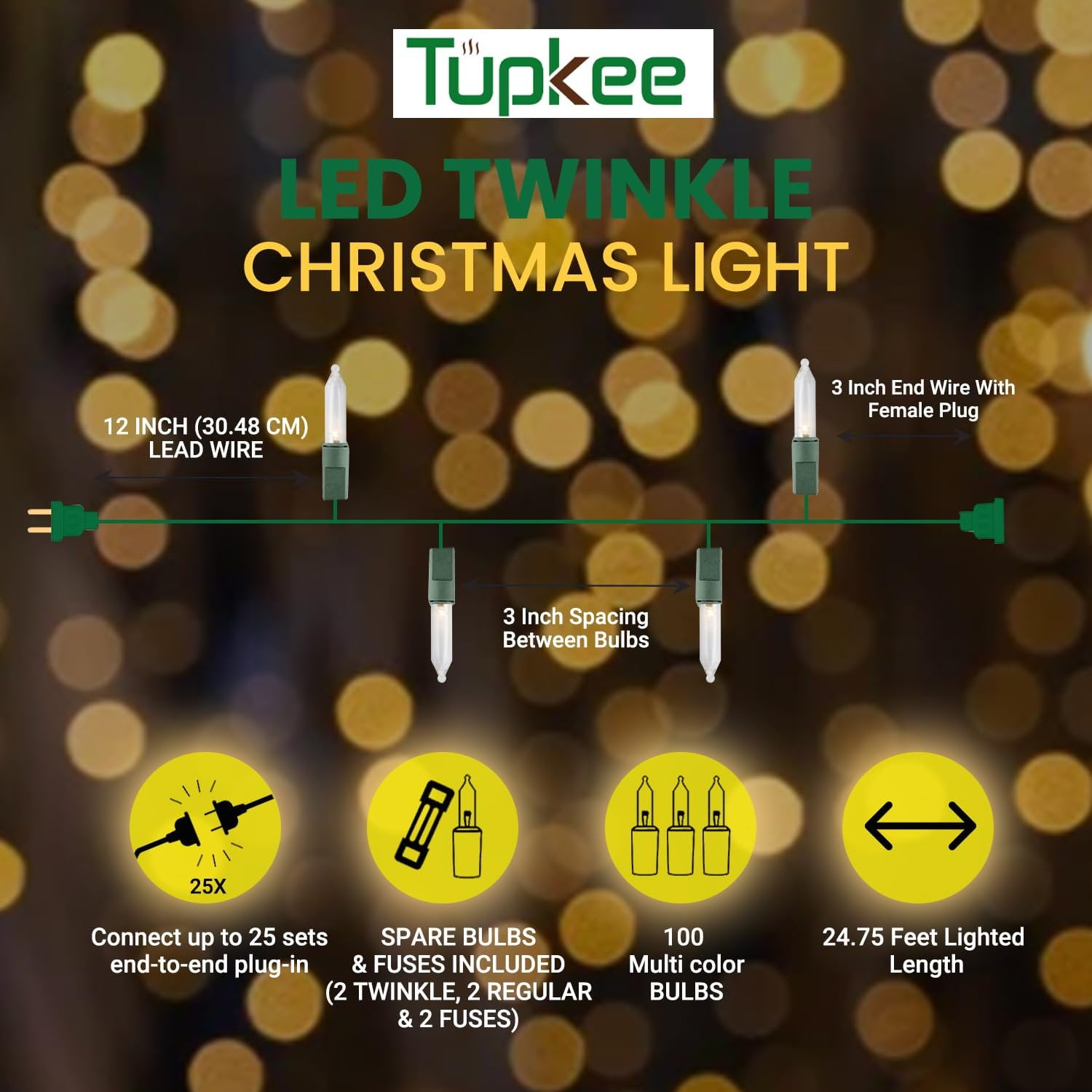 Christmas LED Random Twinkle Lights - 16 of 100 Bulbs Twinkle - LED Warm White Christmas Tree Lights - Indoor Outdoor  24.75 Feet White Light String, Sparkling Twinkling Holiday Decor