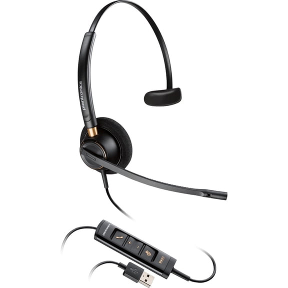 Poly - EncorePro 515 USB-A and USB-C USB Headset (Plantronics) - Cloud System Updates - Acoustic Hearing Protection - Works with Avaya, Genesys, and Cisco Call Center Platforms - Single Ear/Mono