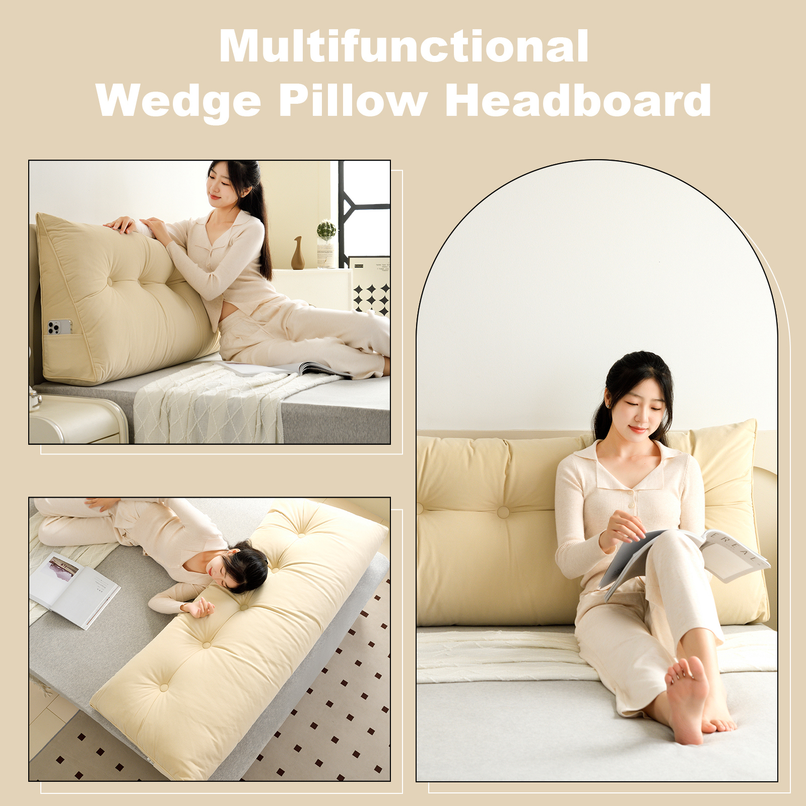 ANMINY Soft Fleece Headboard Pillow - High Elastic Pearl Cotton Filling, Removable Cover, Side Pocket, Ideal for Bed & Sofa Back Support