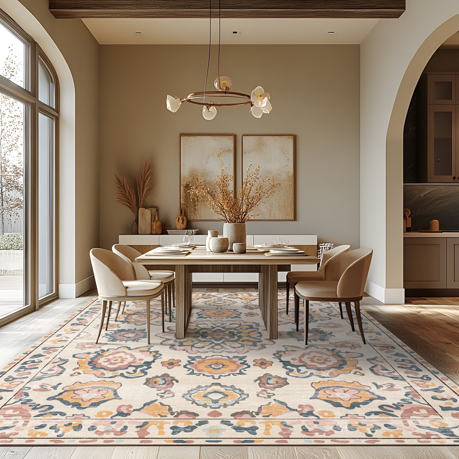 Pentantan Boho 9'x12' Area Rugs for Living Room, Soft Machine Washable Rug, Neutral Moroccan Design for Bedroom, Dining Room, Playroom