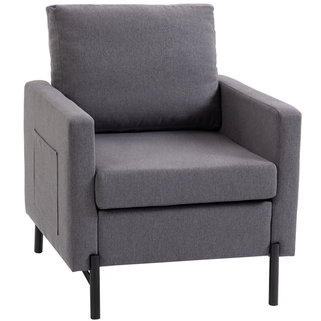 HOMCOM Fauteuil d'Appoint Moderne Rembourré avec Poches Latérales, Gris Foncé