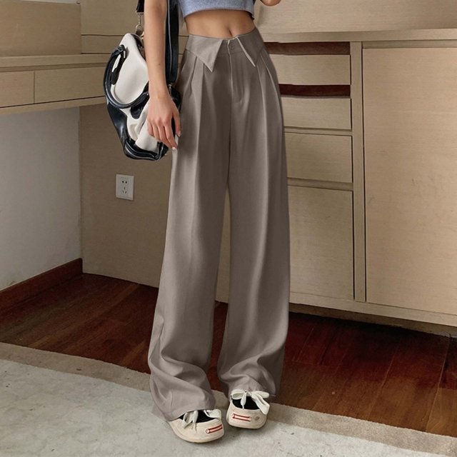 WILLBEST Pantalones Casuales de Mujer, de Cintura Alta y Pierna Ancha, Cómodos, de Tela Elástica y Suave para Uso Diario y Actividades. Chica
