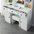 thumbnail image 3 of JBLCC Vanity Set with 3 Color Lighted Mirror Makeup Table 3 Drawers Dresser Desk Stool, White, 3 of 7