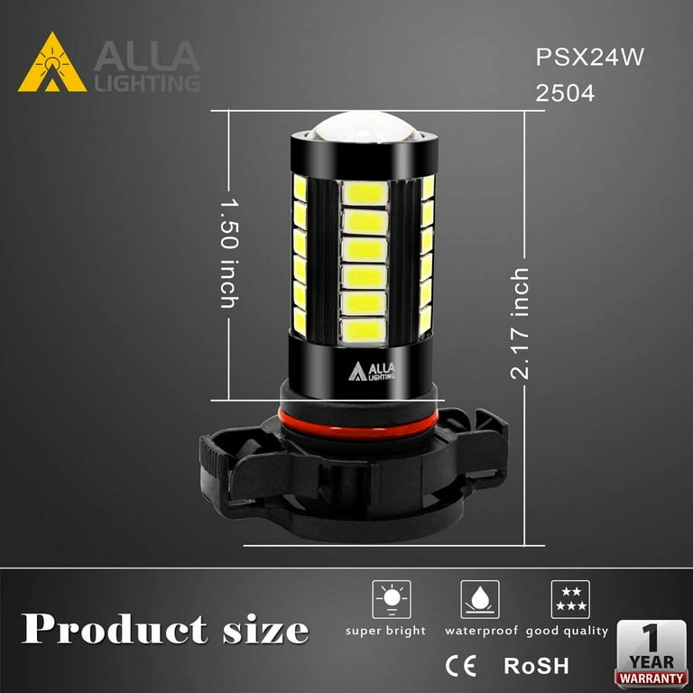 Alla Lighting, LED Fog Lights Bulbs, PSX24W 2504, 6000K Xenon