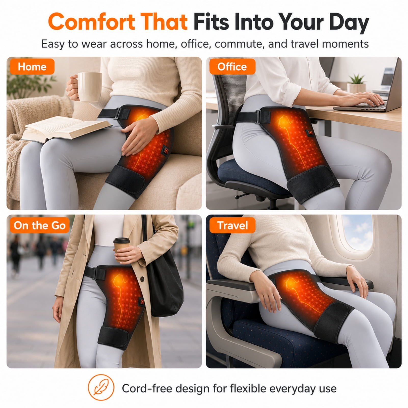 Daywick 4-in-1 Hip Therapy Belt, Daywick Hip Belt, Three-Level Adjustable Settings with Secure Snug Fit, Dual-Motor Setup with Multi-led Aesthetic Layout, Wireless Design, Ideal for Indoor Use