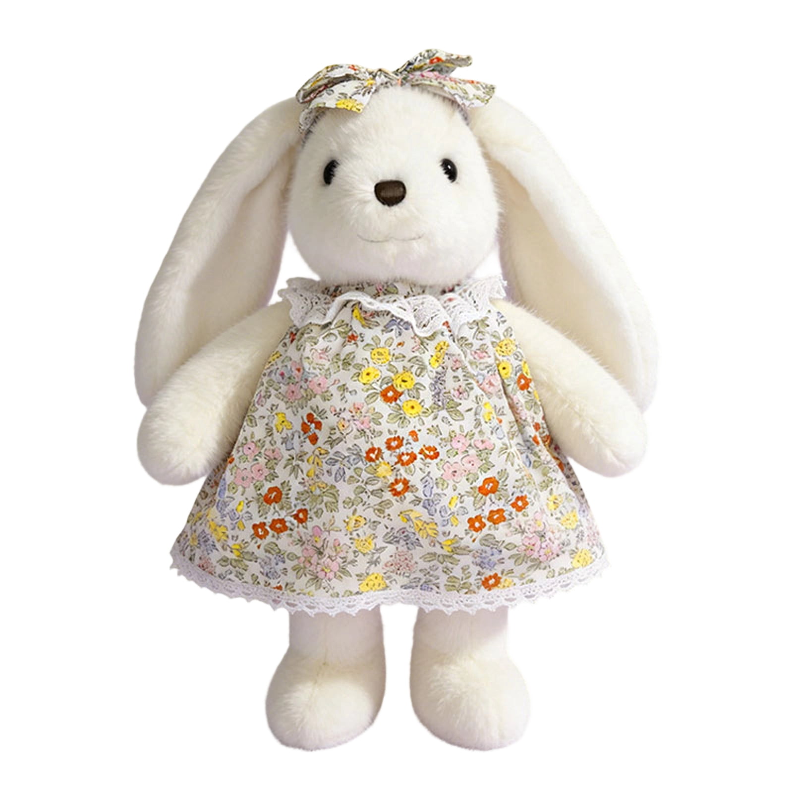 YATAV Small Soft Stuffed Animal Bunny Rabbit Plush Toy with Bow 10inch Easter Birthday Gift (Rabbit Wearing Colorful Vintage Dress)