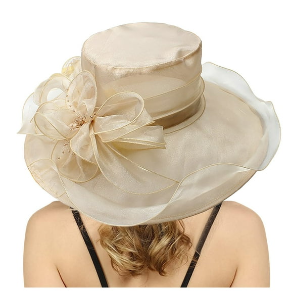 PMVFHDE Womens Dress Hat With Wide Leaf Flower Beach Hats For Women Bridal Shower Sun Block Elegant And Casual Yellow
