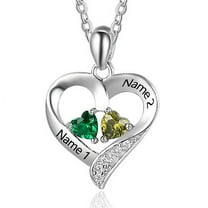 Personalized Planet Couples Sterling Silver Double Heart Birthstone with CZ Necklace, Women's