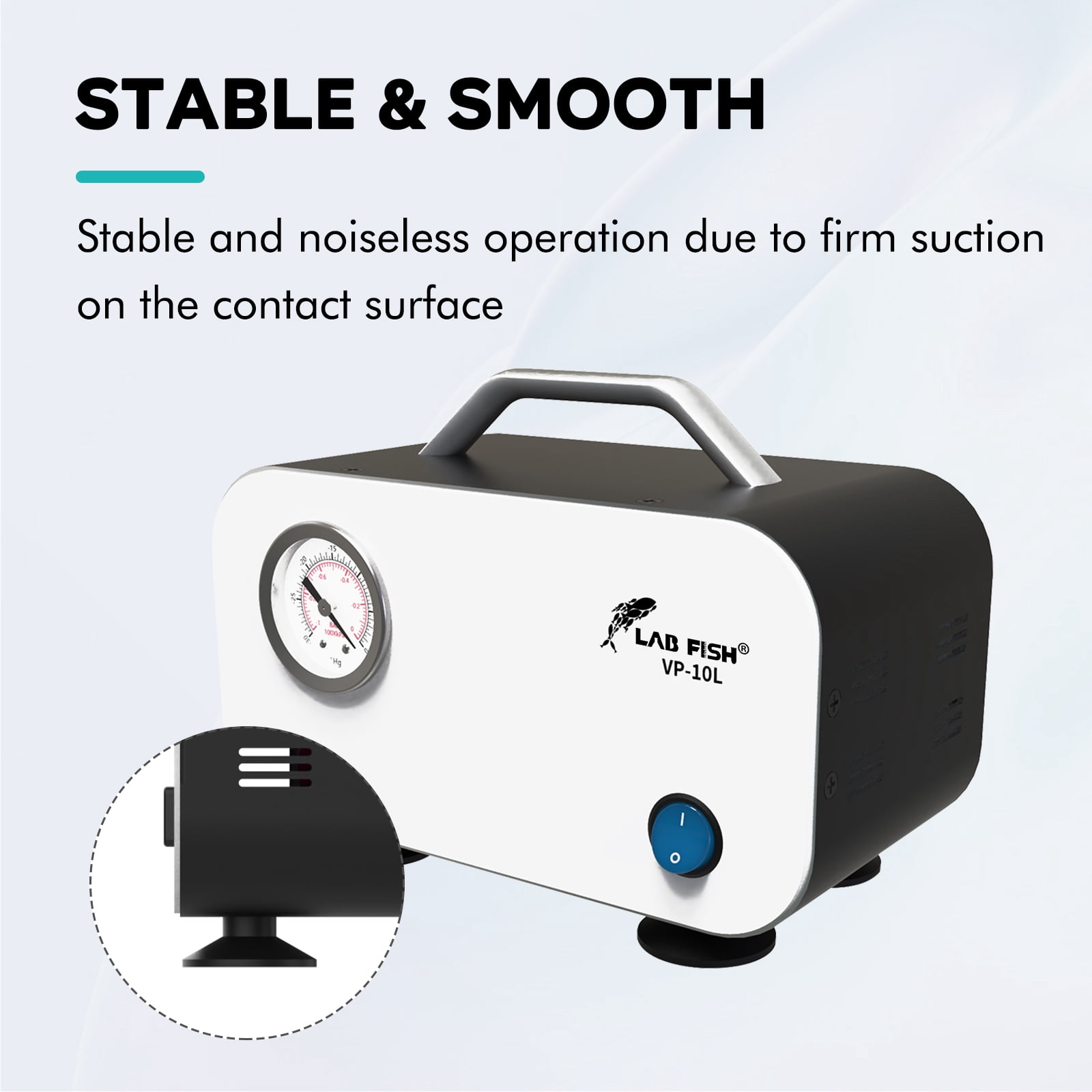 LAB FISH Oil-Free Diaphragm Vacuum Pump, 10L/min 0.075Mpa, Portable Laboratory Vacuum Filtration Pump with Rubber Hose, 110V, Maintenance-Free